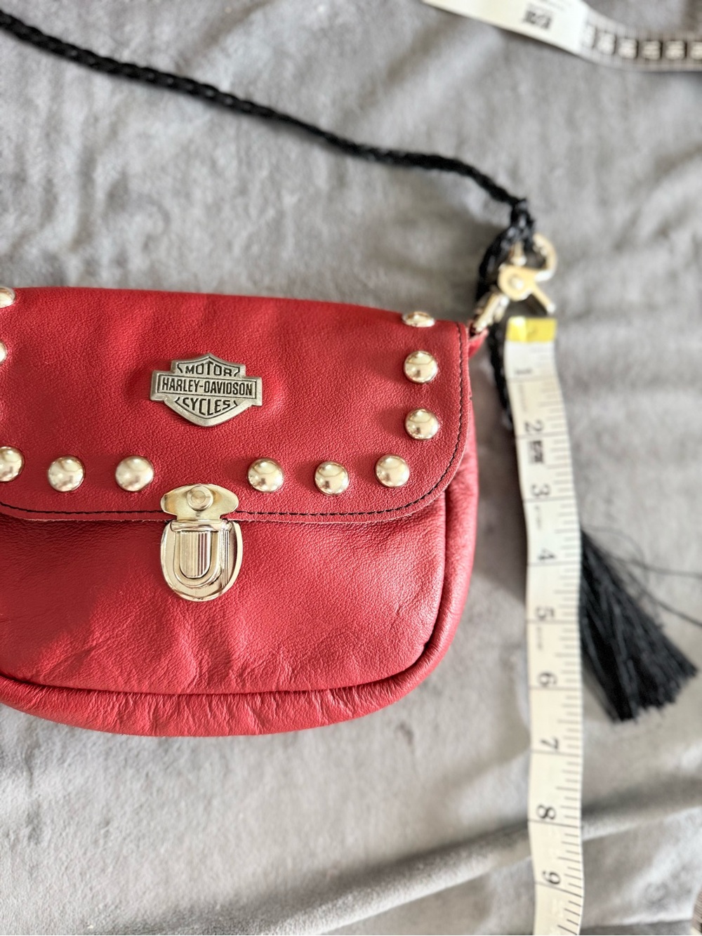 Harley-Davidson Branded Red Leather Studded Bag / Satchel / Purse - Picture 5 of 5